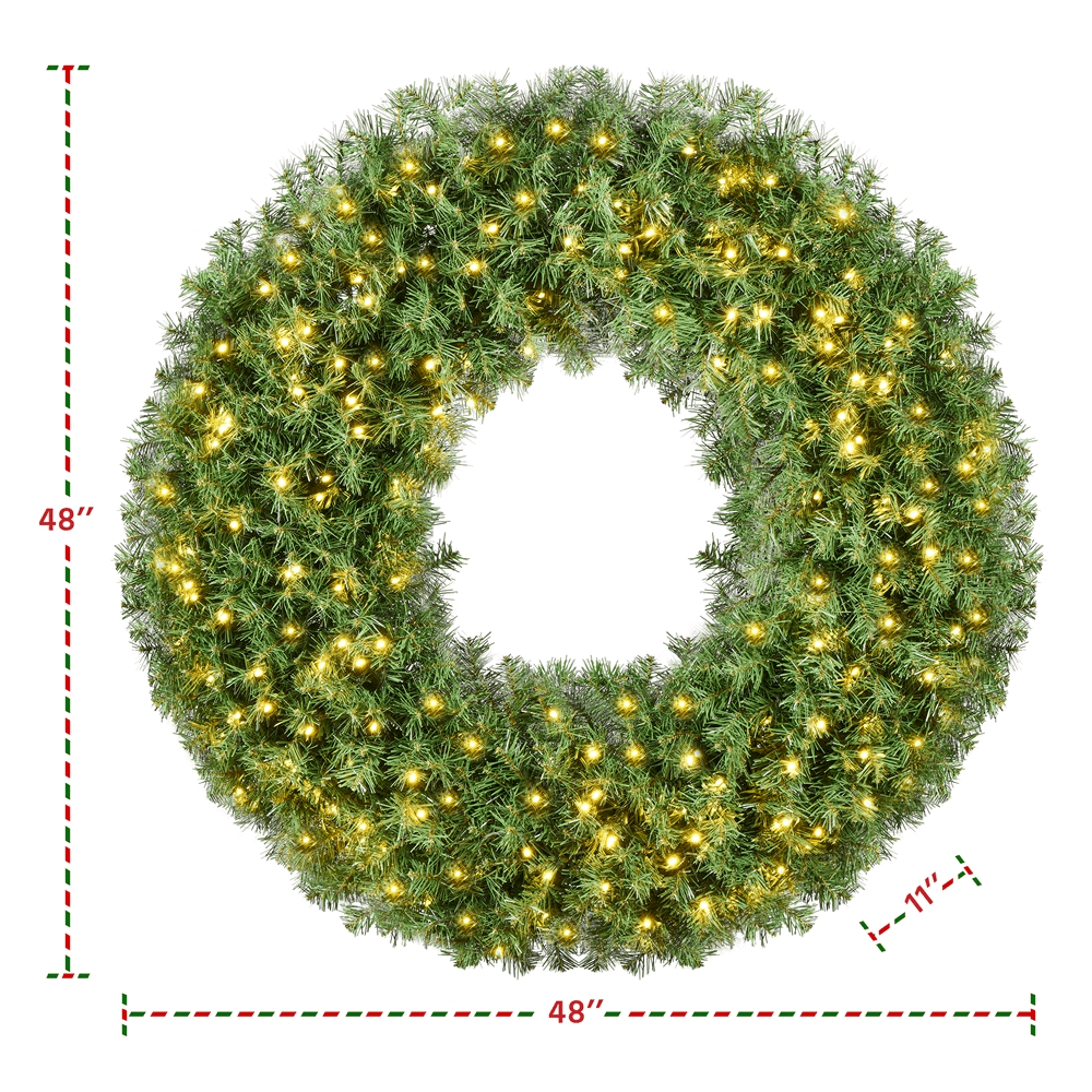 Alden Design 48in Pre-lit Fir Christmas Wreath for Door with 200 LED Lights & 720 Tips, Green