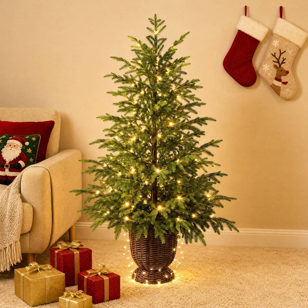 2.95 FT Premium Artificial Christmas Trees, Arbol de Navidad con luces Integradas, Artificial Christmas Tree Dense Needles, Pre-lit Christmas Trees with Lights for Holiday, Party(B)