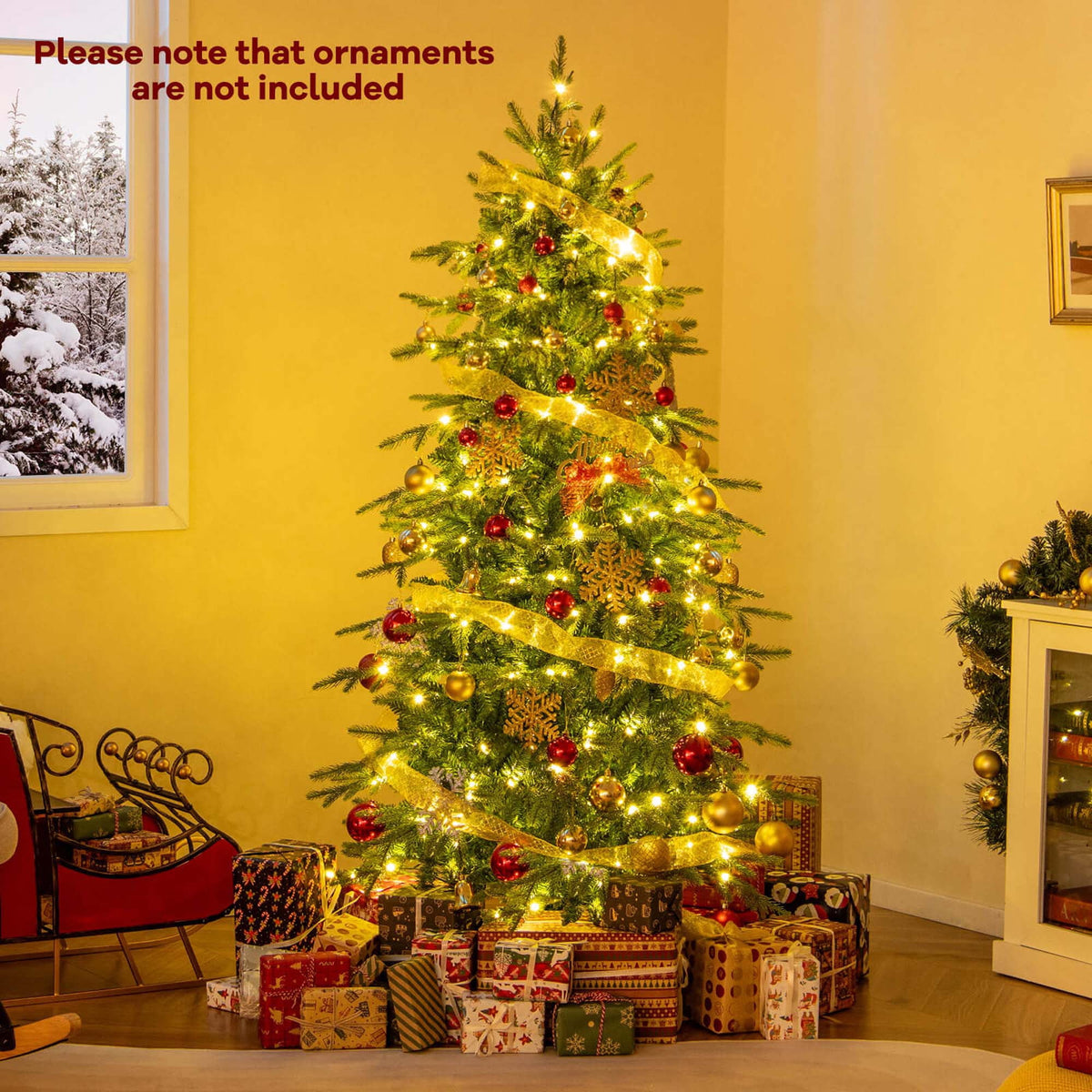 Costway 6 FT Artificial Christmas Tree with 714 Branch Tips 260 LED Lights 3 Timers Remote