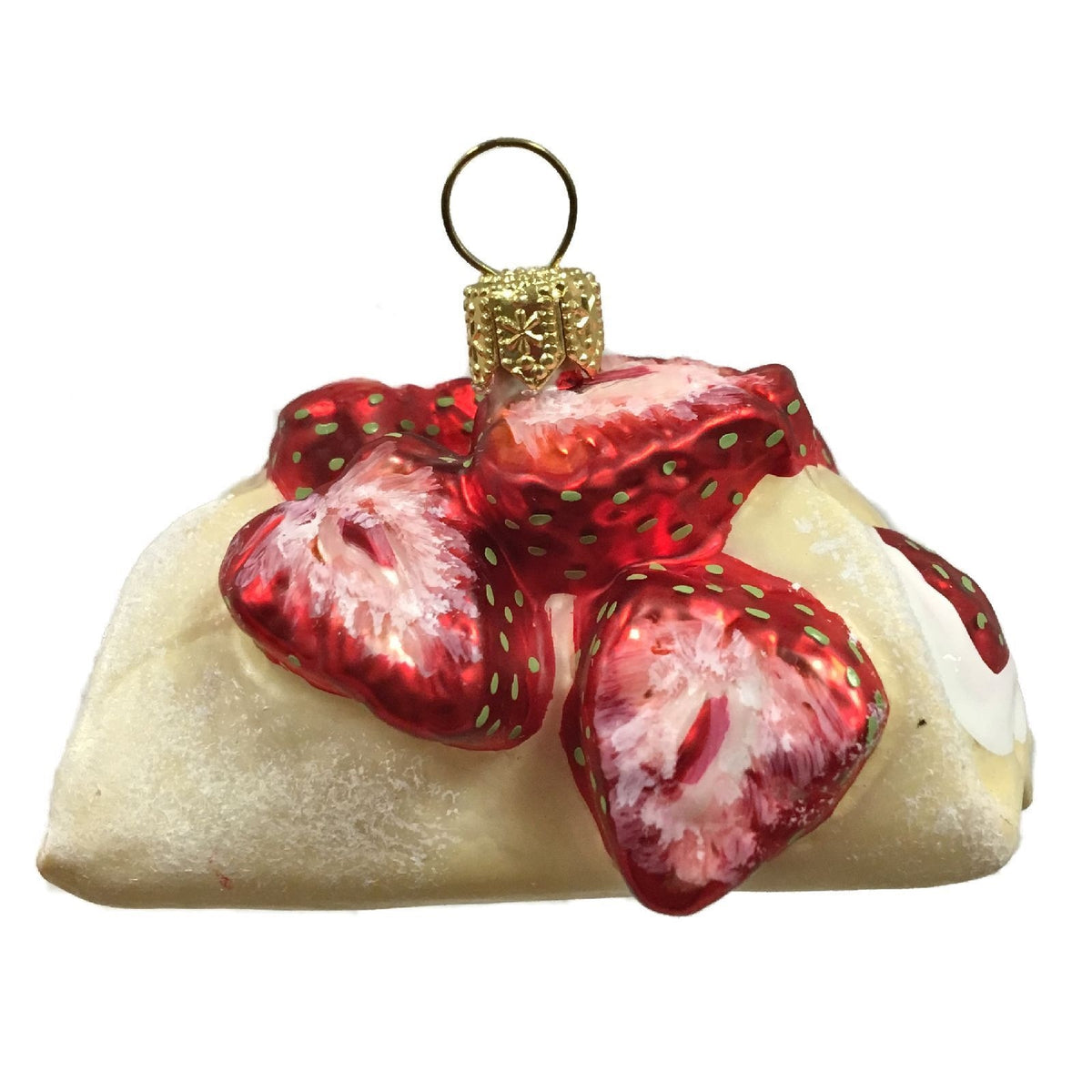 Strawberry Filled Cannoli Cake Polish Glass Christmas Ornament Dessert Set of 2