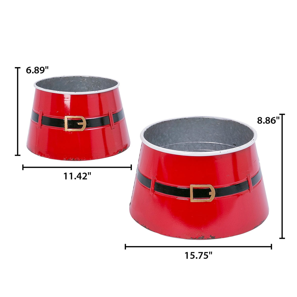 The Gerson Company Set of 2 Nesting Metal Santa Belt Mini Tree Collars - N/A