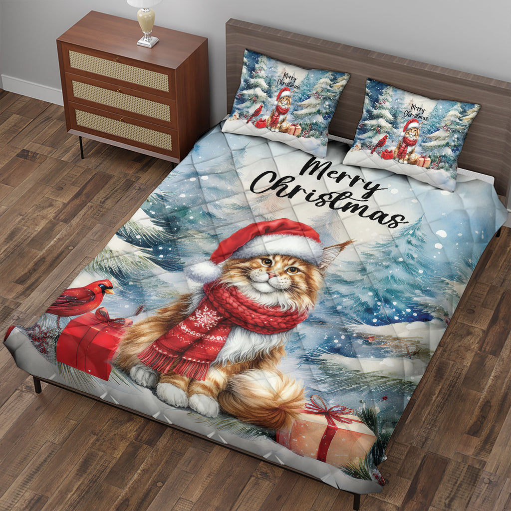 Merry Christmas Sphynx Enjoys Catmas Winter Xmas Holiday Quilt Bedding Set Cat Lover Kitten Owner Gifts Idea 1 Blanket Bed Cover 2 Pillowcases - 02022