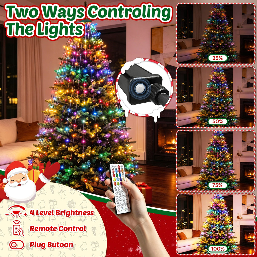 Christmas Tree Lights with Ring, 400 LED Cool White Tree Ring Light, 16 Strands 6.6FT Cascade with Remote & Timer for Indoor Xmas Tree Decor