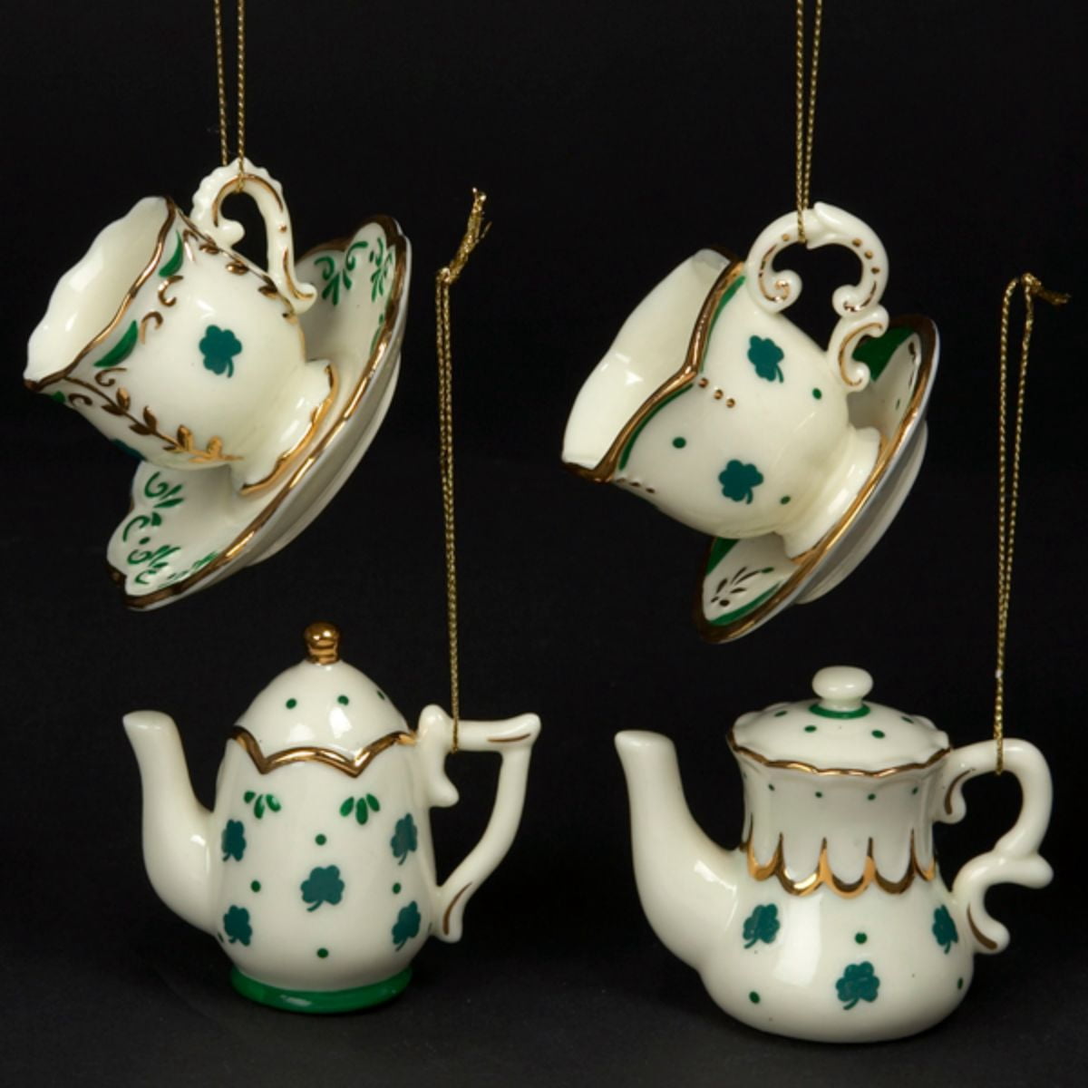 Kurt Adler 2" Porcelain Irish Cup & Teapot Ornaments, Set OF 4 Assorted