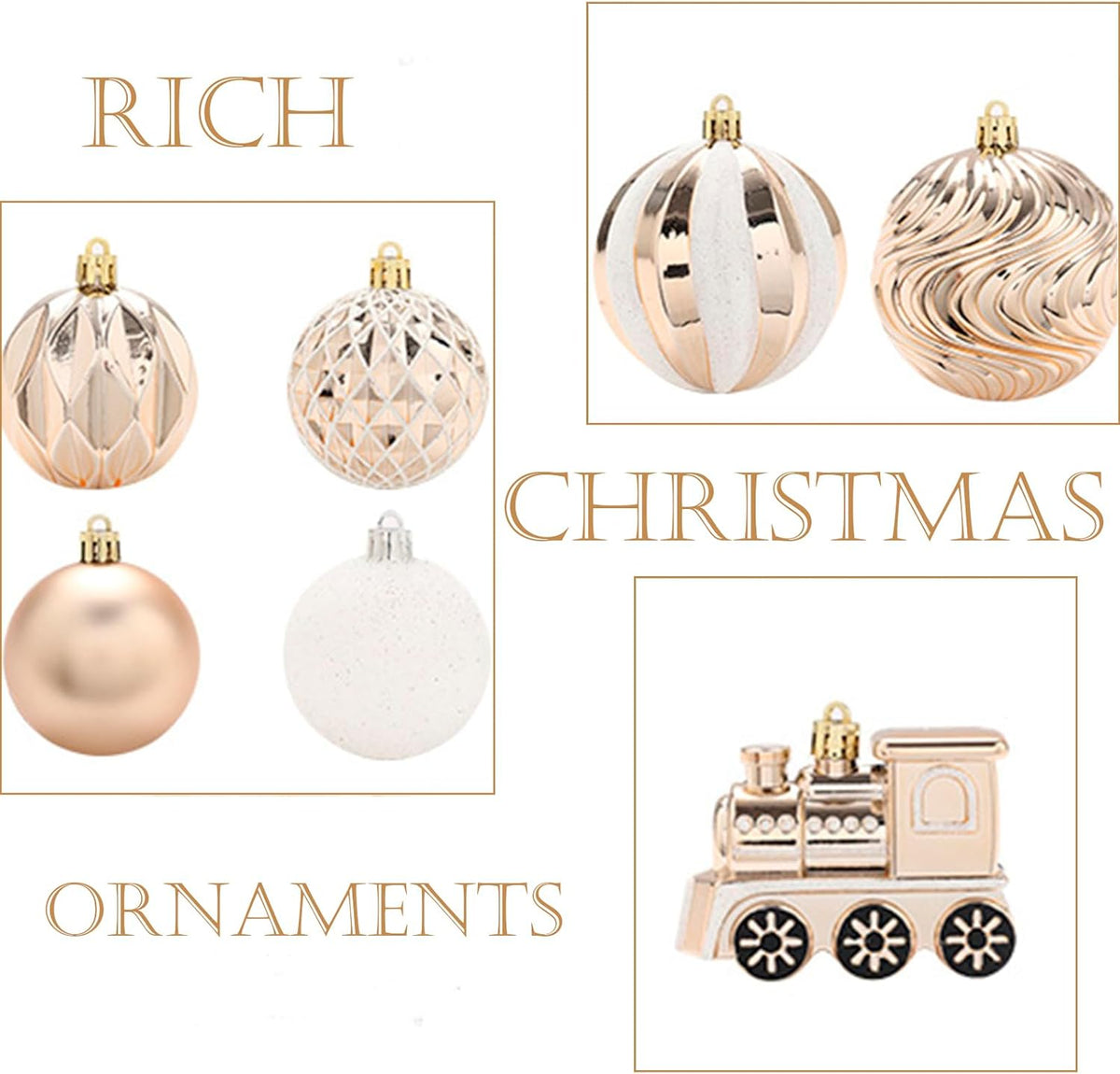 Lumiparty 65 pcs Christmas Ball Ornaments Set, Shatterproof Xmas Balls Decorative Hanging Ornaments, Tree Ornaments Assorted Set with Hooks for Xmas Tree Holiday Wreath Garland Swag Decor, Champagne