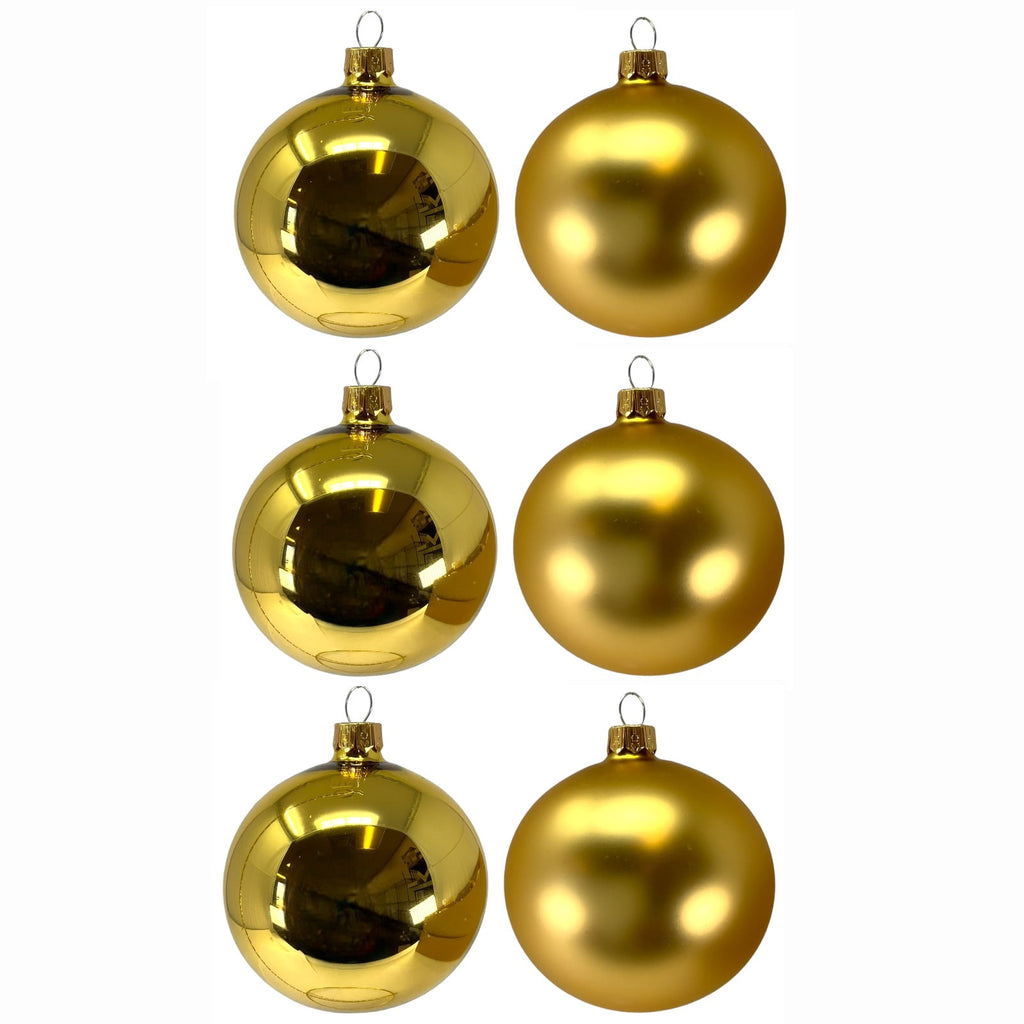 Pinnacle Peak Trading Gold Shiny and Matte Polish Glass 80mm Ball Bauble Ornaments 6 Piece Made in Poland 3.1 Inch