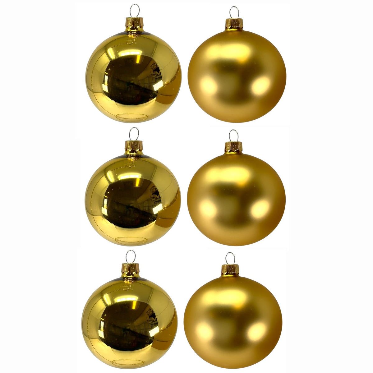 Pinnacle Peak Trading Gold Shiny and Matte Polish Glass 80mm Ball Bauble Ornaments 6 Piece Made in Poland 3.1 Inch