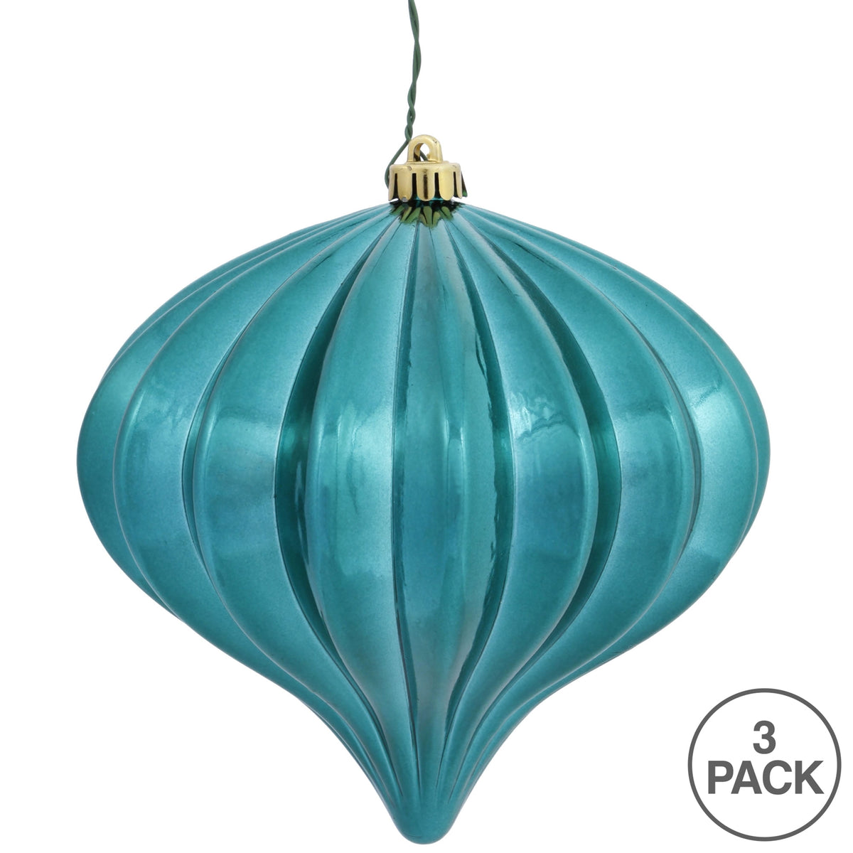 Vickerman 5.7" Teal Shiny Onion Christmas Ornament, UV treated, Set of 3