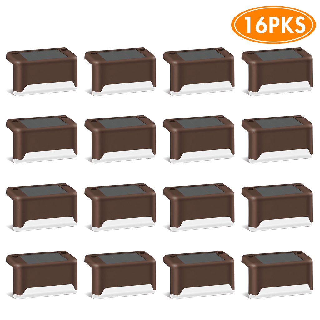 16 Pack Outdoor Solar Deck Lights, Waterproof Solar Step Lights, LED Solar Lights for Outdoor Stairs Fence Yard Patio Railing Garden Pathway Christmas Decoration Lights(Brown-Warm White)