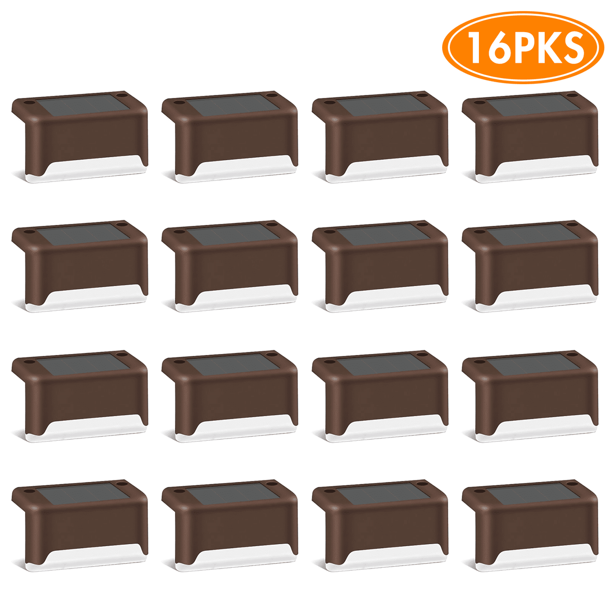 16 Pack Outdoor Solar Deck Lights, Waterproof Solar Step Lights, LED Solar Lights for Outdoor Stairs Fence Yard Patio Railing Garden Pathway Christmas Decoration Lights(Brown-Warm White)