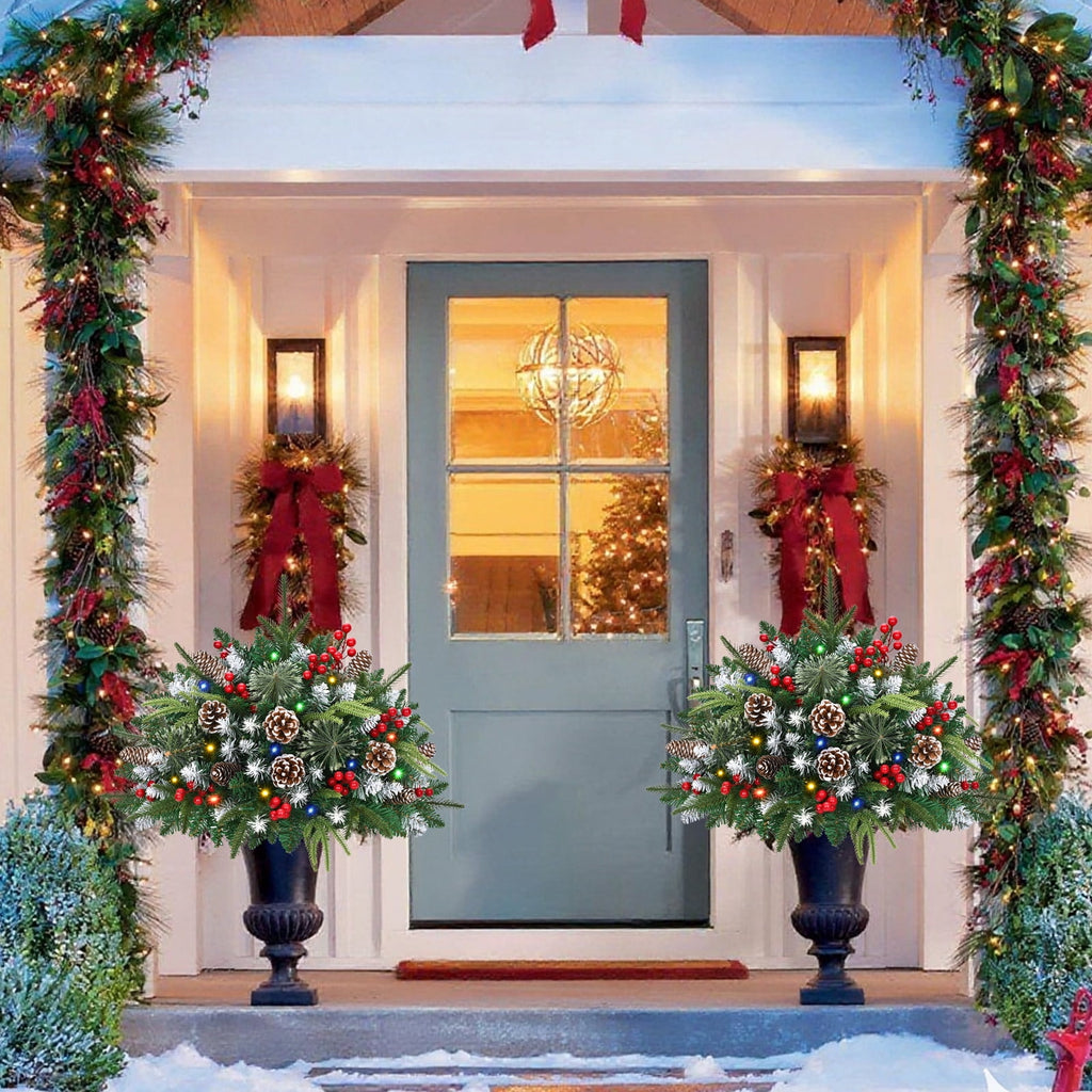 Ikfashoni 2 Pack Christmas Urn Filler, 26 in Pre-lit Outdoor Christmas Tree with Remote, Artificial Christmas Porch Pathway Decoration