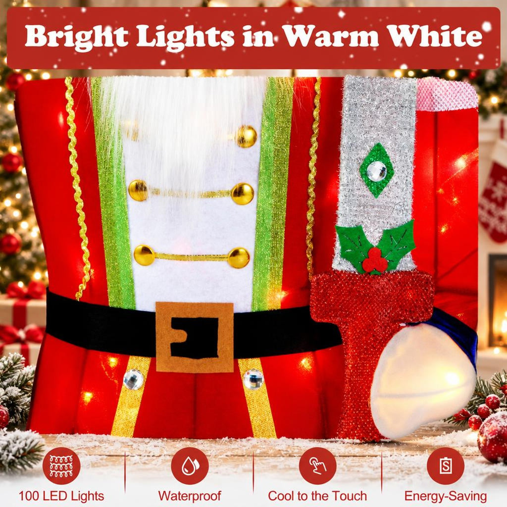 RUIE Lighted Christmas Nutcracker, 5 ft Outdoor Holiday Figure with 100 Warm White LED Lights, Glitter Sword, Metal Frame and Long Cord