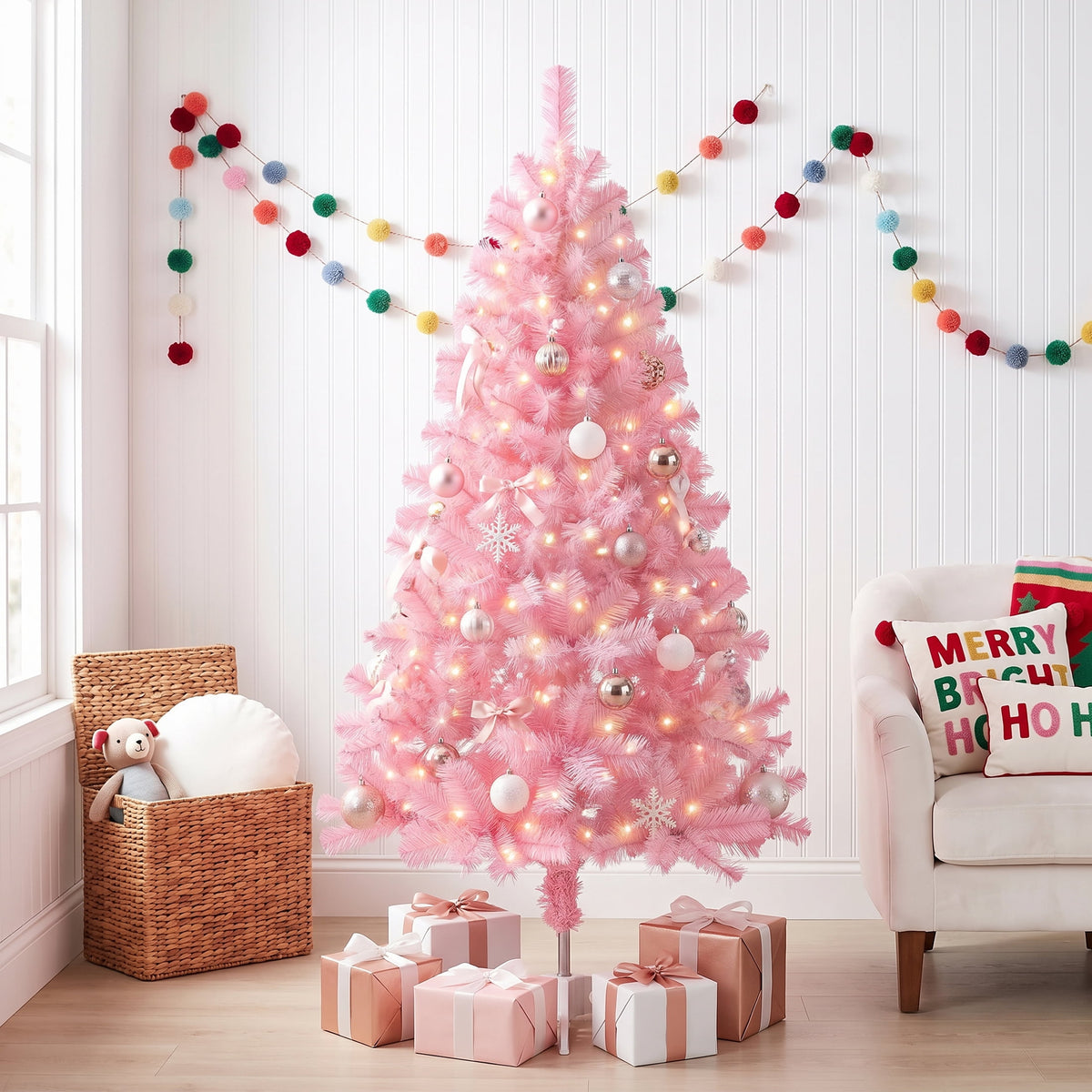 Leyaron Christmas Tree with Lights, 4FT Artificial Small Mini Christmas Tree Decorations for Indoor Holiday Xmas Home Decor, Green