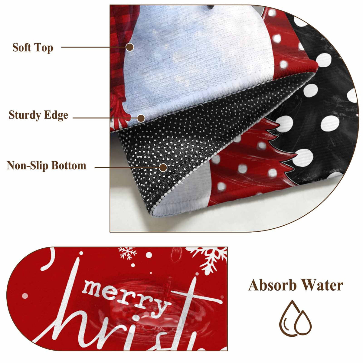 Area Rug 4x6 Ft, Red Christmas Non Slip Area Rugs for Bedroom, Xmas Snowman Snowflake Tree Black Grey Washable Low Pile Indoor Throw Carpet for Home Office Study Room Dining Room Nursery