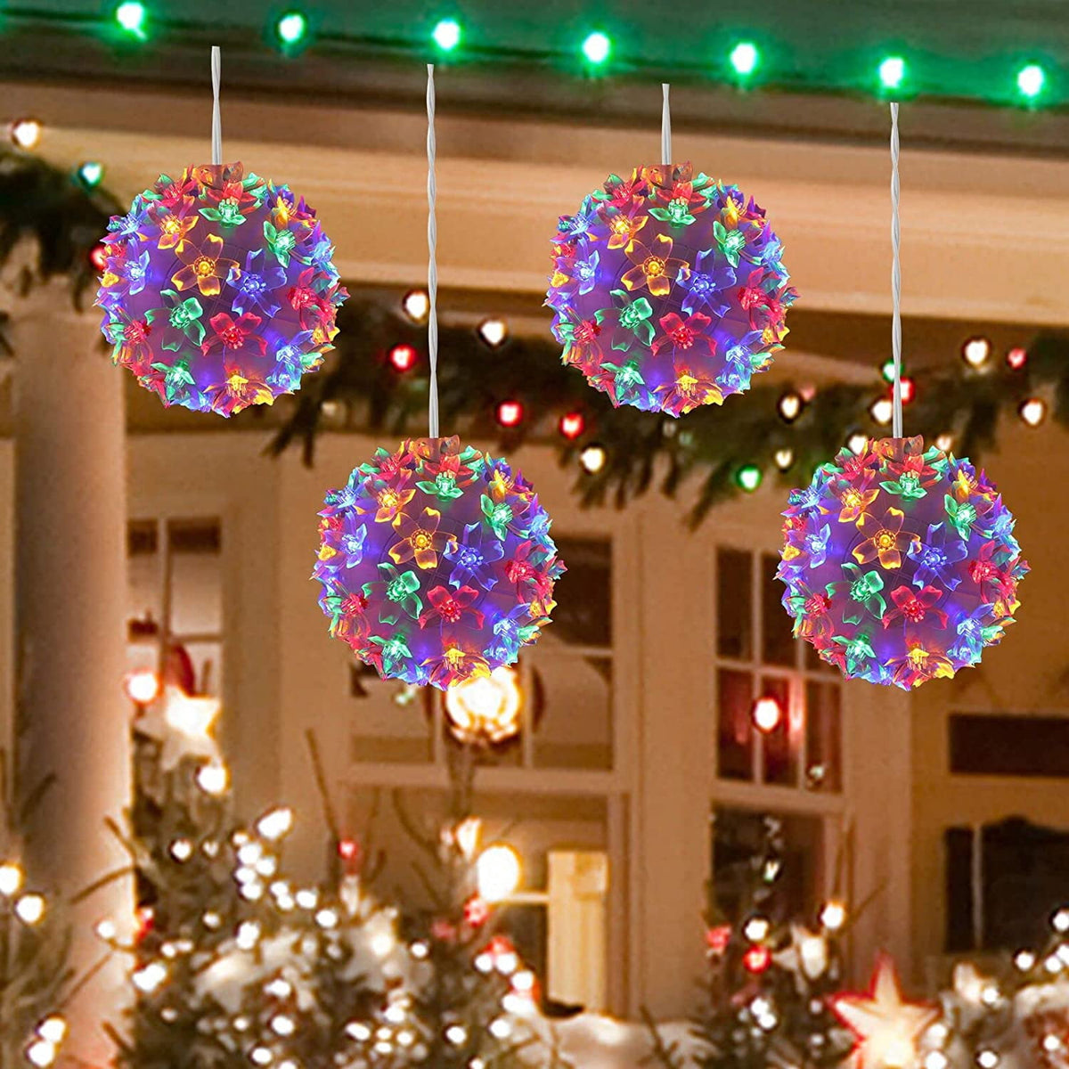 Twinkling Multicolored Sphere Light,Sphere Ornament LED Christmas Lights, Indoor or Outdoor Décor for Home, Garden, Lawn, 4.2 Inch (4X50LED) - Multicolor