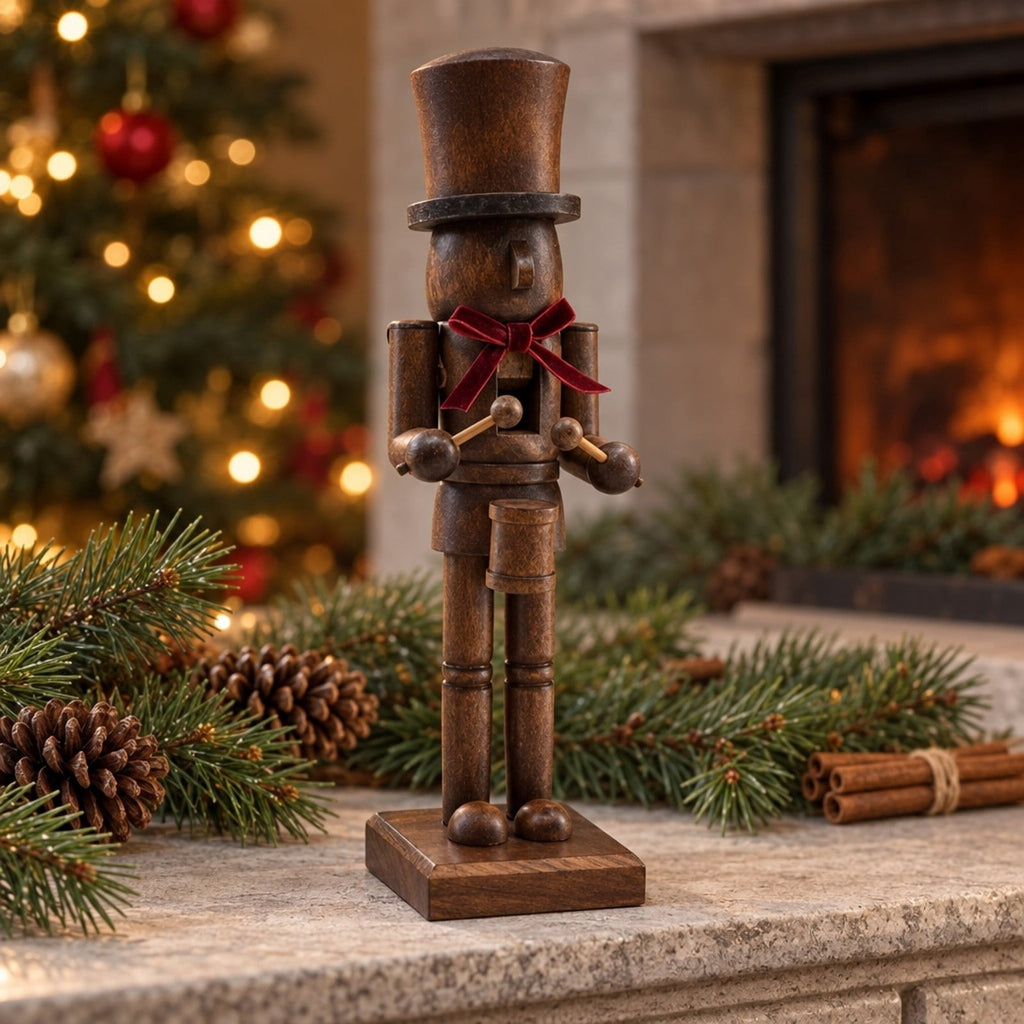 Wooden Nutcracker Figurine 15" Painted Christmas Soldier Statue – Traditional Holiday Decor for Mantel Shelf Floor Corner – Brown 1-Piece