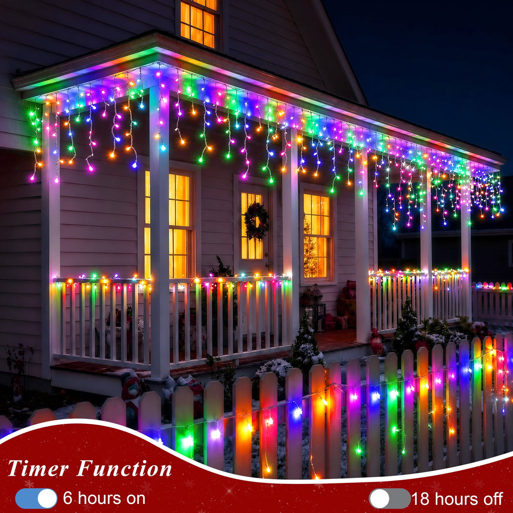 Scidweet Christmas Icicle String Lights, 33ft 400 LED Fairy Twinkle Lights 8 Modes Plug in Light for Holiday Wedding Party Home Indoor Outdoor Decoration, Cool White