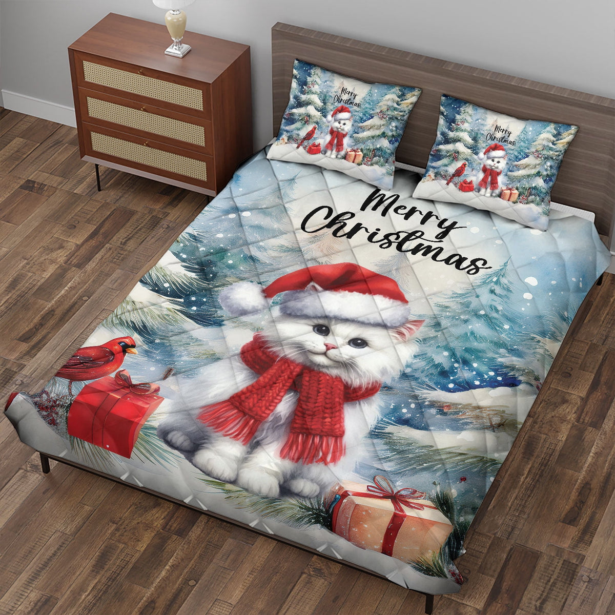 Merry Christmas Sphynx Enjoys Catmas Winter Xmas Holiday Quilt Bedding Set Cat Lover Kitten Owner Gifts Idea 1 Blanket Bed Cover 2 Pillowcases - 02022