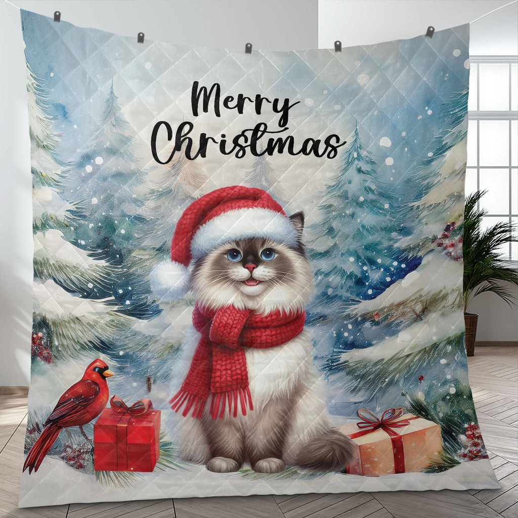 Merry Christmas Sphynx Enjoys Catmas Winter Xmas Holiday Quilt Bedding Set Cat Lover Kitten Owner Gifts Idea 1 Blanket Bed Cover 2 Pillowcases - 02022