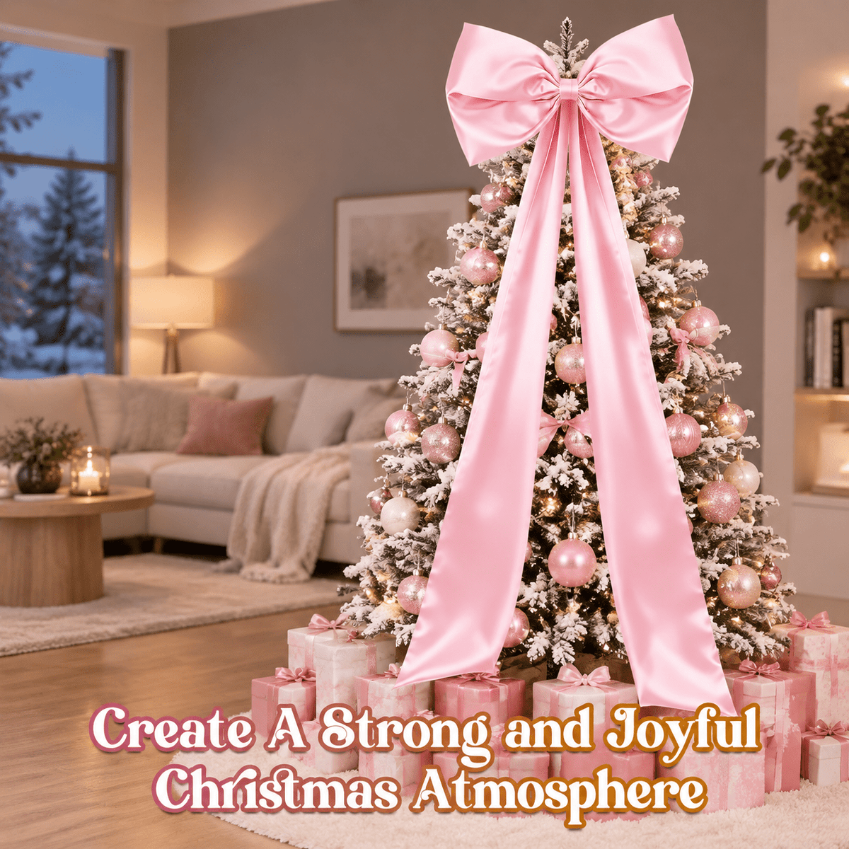 Extra Large Christmas Tree Topper Bow, Pink, 10.2ft Long Ribbons for 9-12ft Trees