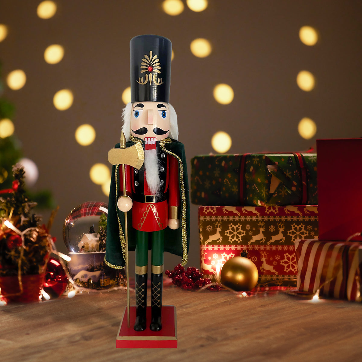 24Inch Wooden Soldier Nutcracker Christmas Decor - Festive Christmas Nutcracker Gift, Winter Indoor Decoration for Table, Desktop & Fireplace