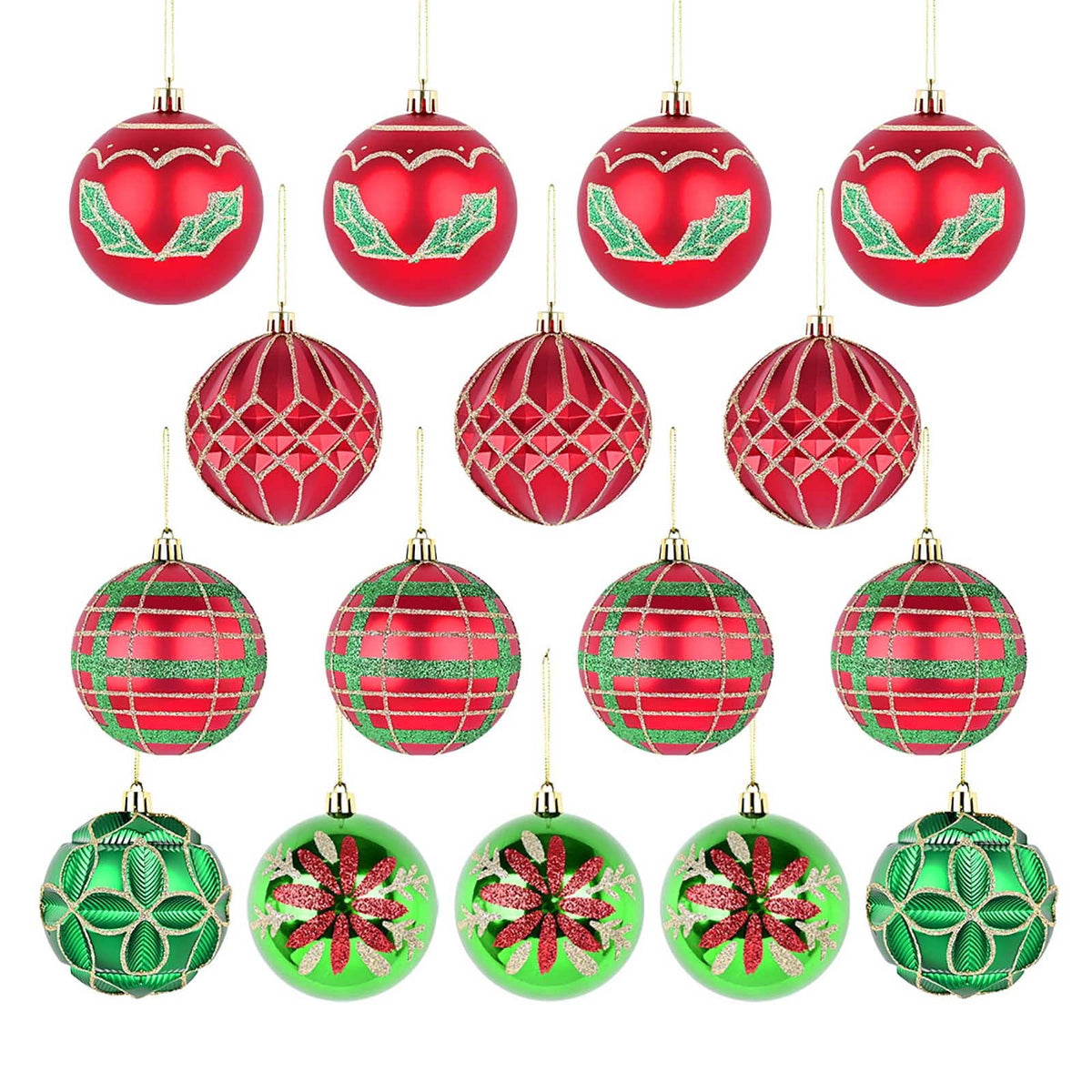 Kbndieu 16 Pcs Christmas Ornaments Ball 3.15" Multicolour Plastic Christmas Tree Decorations Set Shatterproof Hanging Ornaments for Christmas Tree Xmas Holiday Home Decor