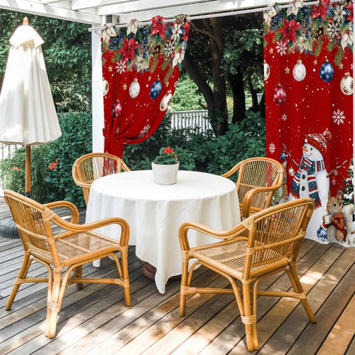 2 Panels Outdoor Curtains for Patio Waterproof 54"x84" Red Christmas Weatherproof Privacy Outsides Curtains, Snowman Poinsettia Pine Tree Squirrel Cat Grommet Thermal Drapes for Cabana Porch Pergola