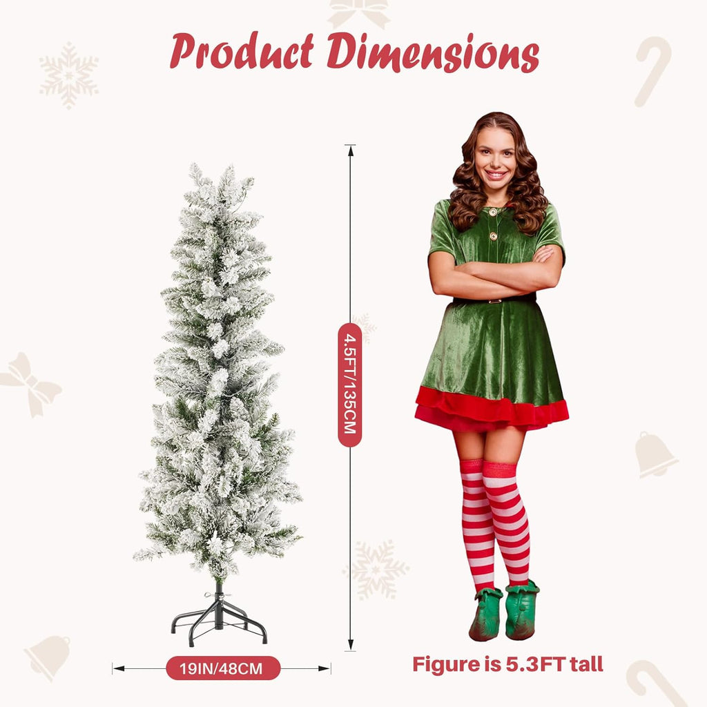 LIFERECORD 6ft Prelit Artificial Hinged Slim Pencil Christmas Tree with 250 Lights, 571 Full Branch Tips, 8 Warm Lingting Motes Perfect Decoration for Xmas Holiday, Green