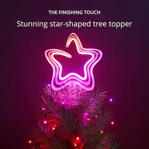 Twinkly Tree Topper, Bright Christmas Tree Topper, Star Topper with 76 Mappable RGB LEDs, USB Type C, Smart Multicolor LED Lights, Compatible with Alexa and Google Home, App Mappin