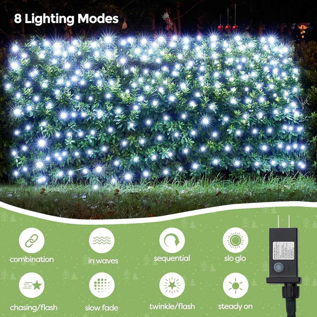Christmas Net Lights Outdoor, 192 LED 9.8Ft x 6.6Ft Net Lights, Waterproof Christmas Outdoor Mesh Lights for Tree Bushes Holiday Party Garden, Holiday Wedding Party Decorations