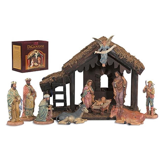 10 Piece Nativity Set with Wood Stable