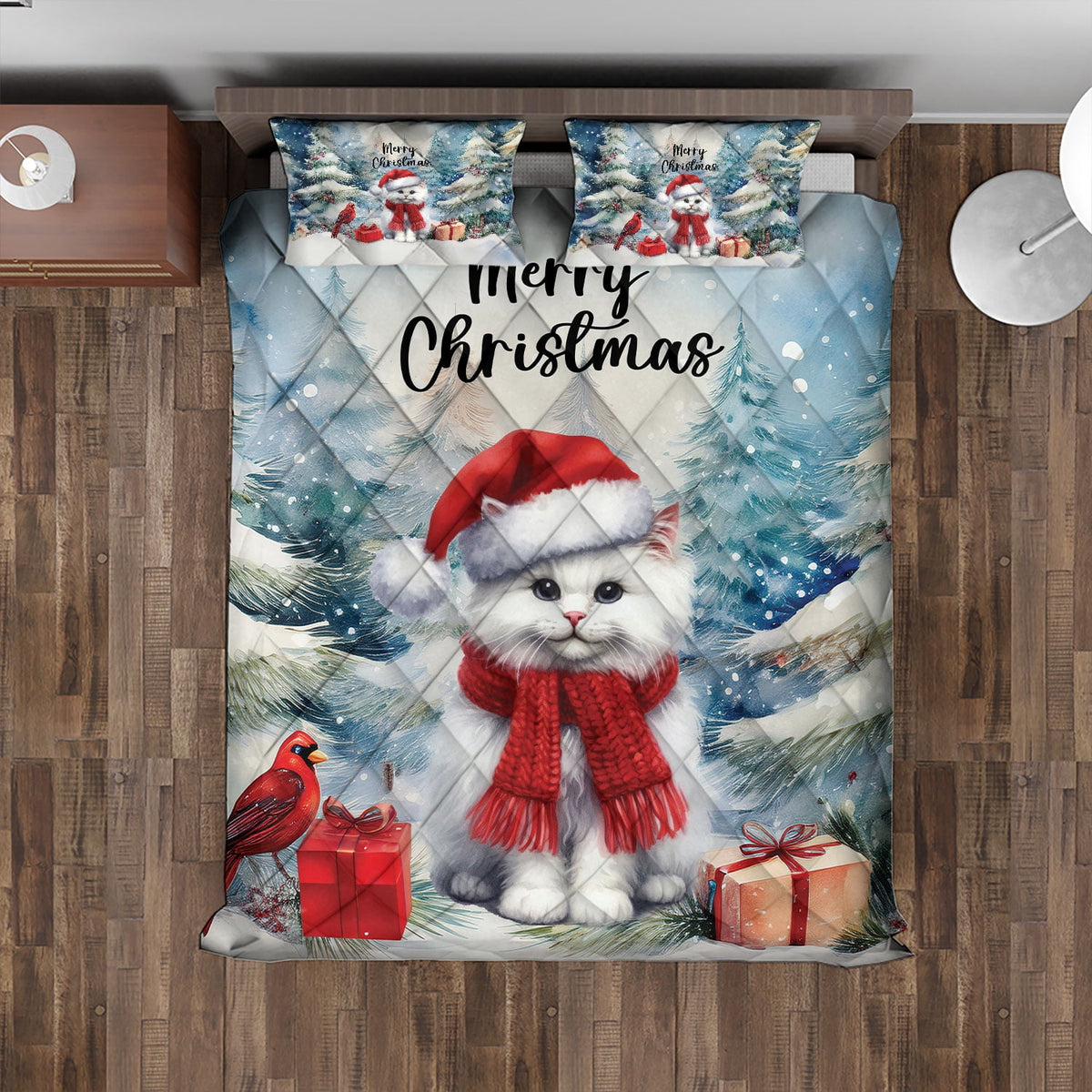 Merry Christmas Sphynx Enjoys Catmas Winter Xmas Holiday Quilt Bedding Set Cat Lover Kitten Owner Gifts Idea 1 Blanket Bed Cover 2 Pillowcases - 02022