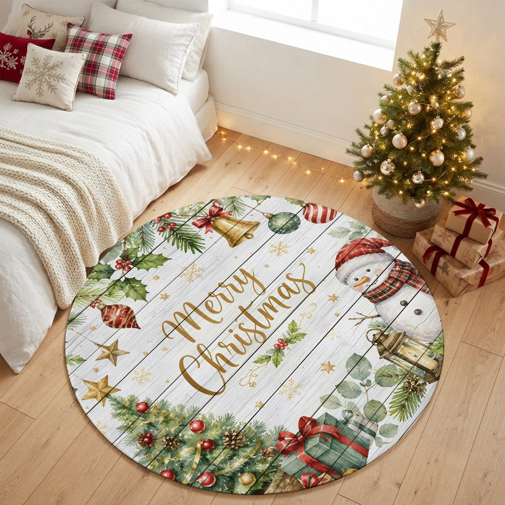 Large Area Rugs for Living Room Bedroom, Blue Merry Christmas 8'x10' Rug Washable Carpet Runner Indoor Outdoor, Xmas Tree Snowman Eucalyptus Wood Non Slip Floor Mats Rug for Kitchen, Patio