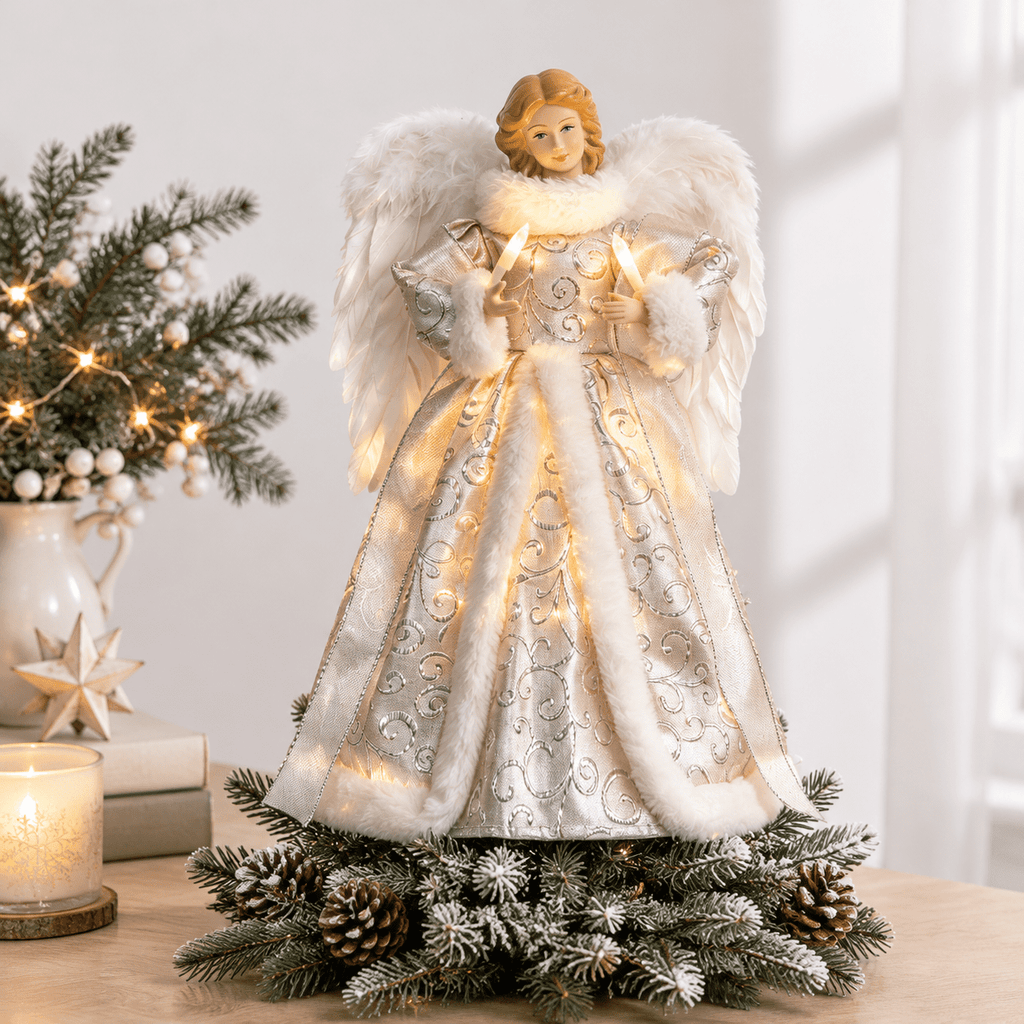 12 Inch Lighted Angel Christmas Tree Topper, Elegant Holiday Decor with Warm Lights