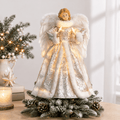 12 Inch Lighted Angel Christmas Tree Topper, Elegant Holiday Decor with Warm Lights