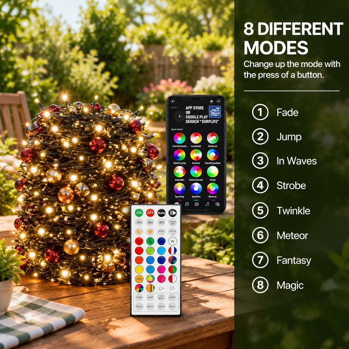 448 LED RGB Color Changing Waterfall Christmas Tree Topper Lights with App and Remote Control