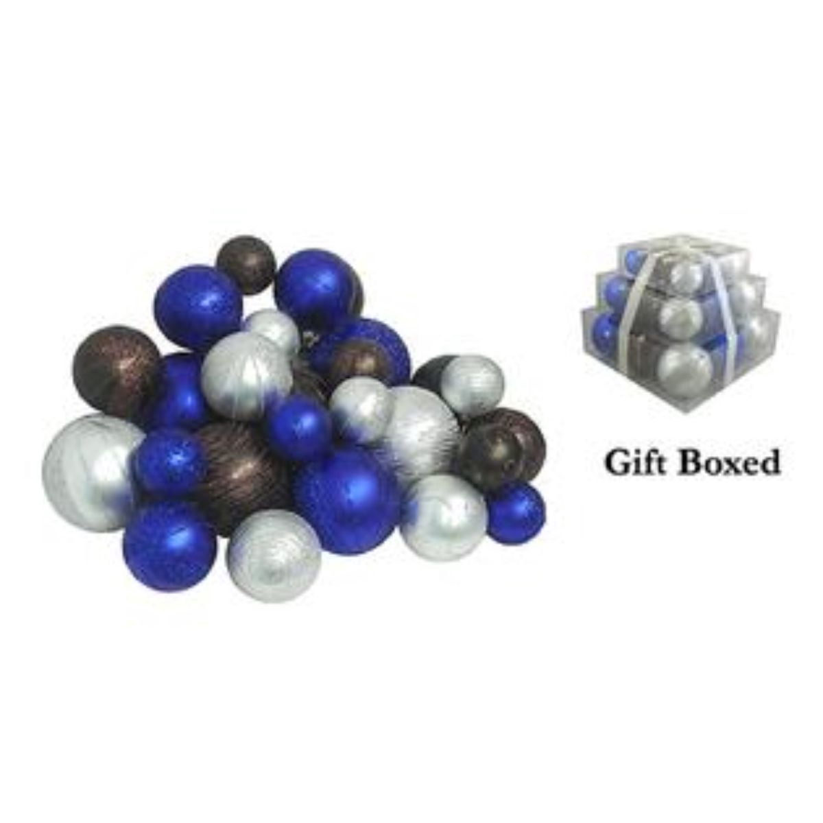 27ct Blue and Brown Shatterproof Matte Christmas Ball Ornaments 4" (100mm)