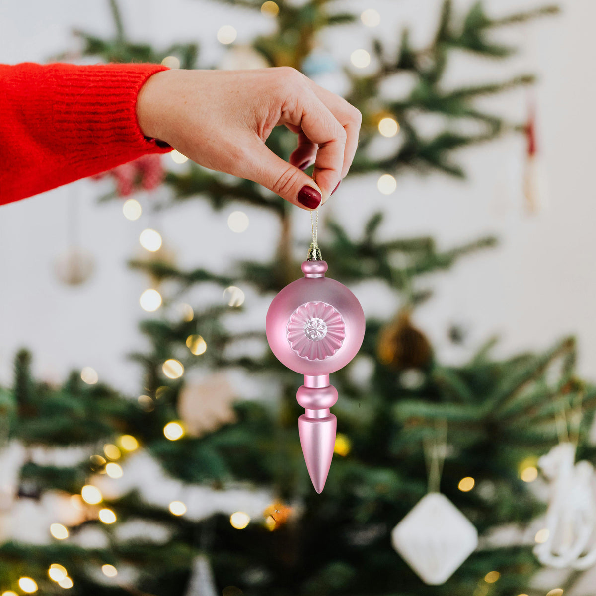 DAK 4ct Bubblegum Pink Shatterproof Matte Retro Reflector Christmas Finial Ornaments 7.5"
