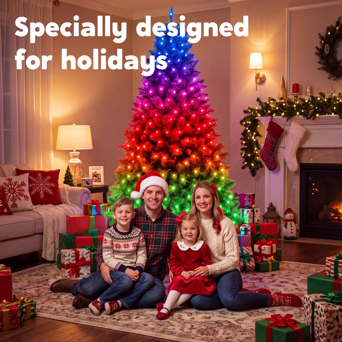 Joyfy 6 FT Prelit Slim Christmas Tree with 250 RGB Lights,App & Remote Control,Hinged Branches,Gloves & Metal Base Included,Easy Setup,Realistic Artificial Pencil Tree for Xmas Indoor Holiday Decor