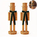 15.7 Inch Resin Nutcracker with Velvet Bow, Christmas Farmhouse Decor, Large Rattan Imitation Soldier Figurine for Floor Mantel Table Home,Rustic Winter Holiday Outdoor Decor,2PCS