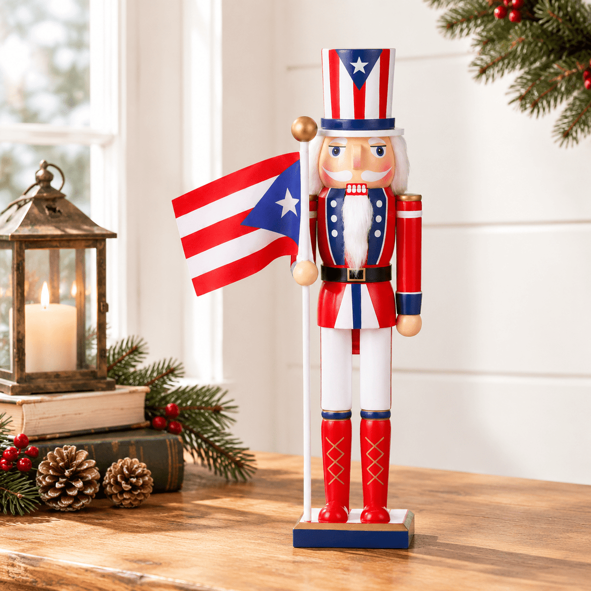 15 Inch Puerto Rico Flag Nutcracker Soldier Wood Christmas Decor
