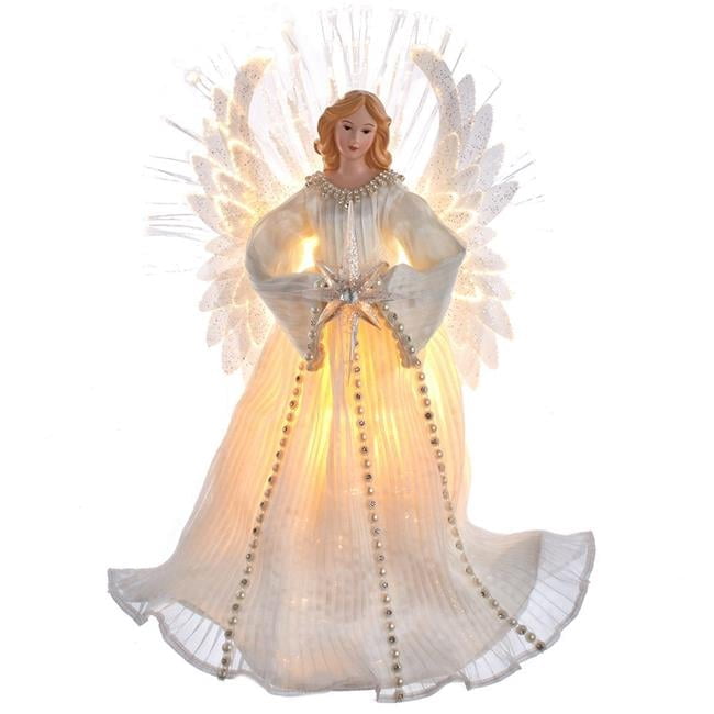 16 in. Ivory & Clear Fiber Optic Angel Tree Topper