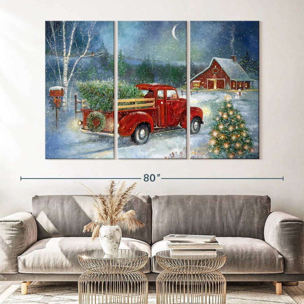 Elephant Stock Moonlit Skaters Wall Art - Horizontal Multi Panel Canvas - Living Room Wall Decor - Holiday Multi Panel - Blue And White Decor By Marilyn Dunlap - 74" x 48"