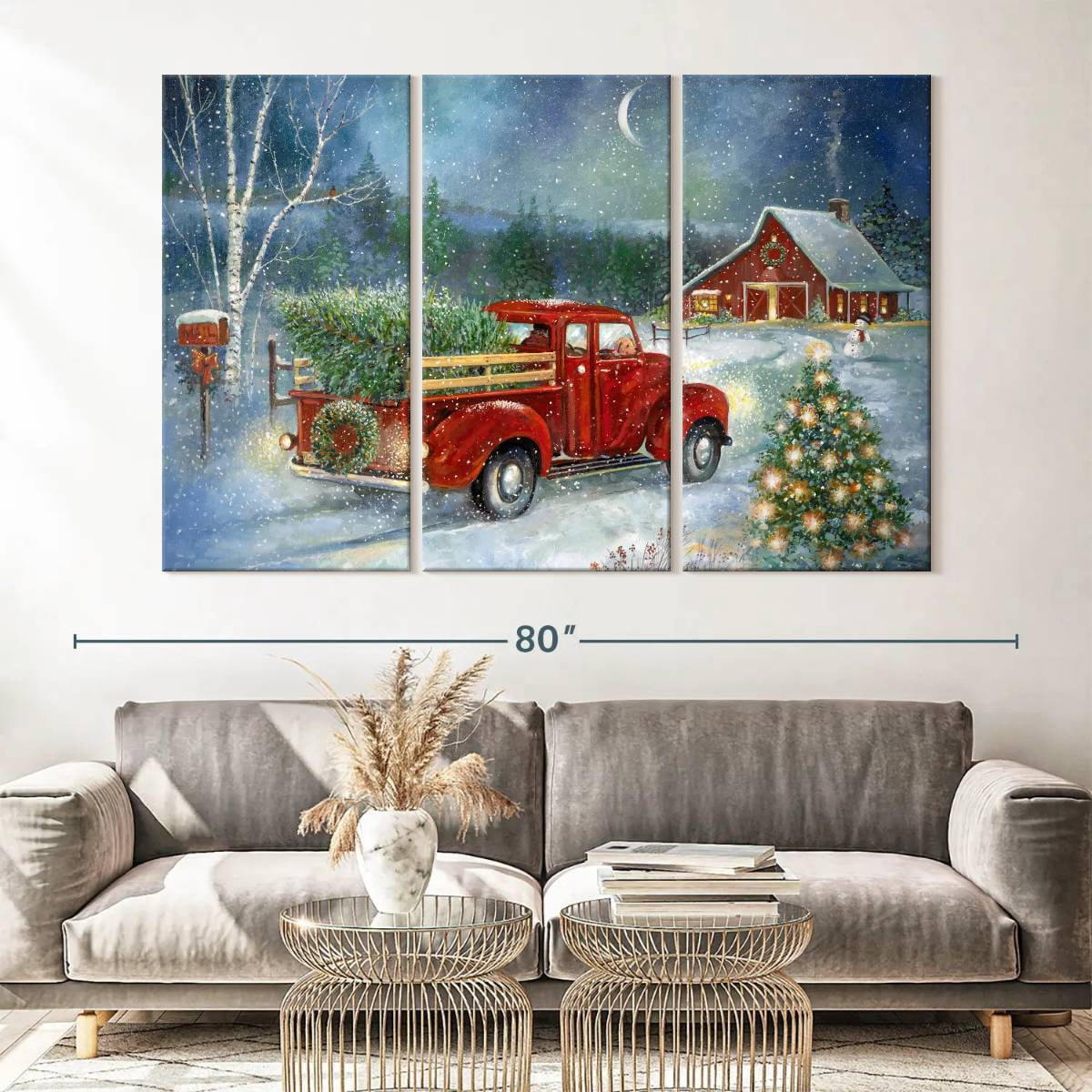 Elephant Stock Moonlit Skaters Wall Art - Horizontal Multi Panel Canvas - Living Room Wall Decor - Holiday Multi Panel - Blue And White Decor By Marilyn Dunlap - 74" x 48"