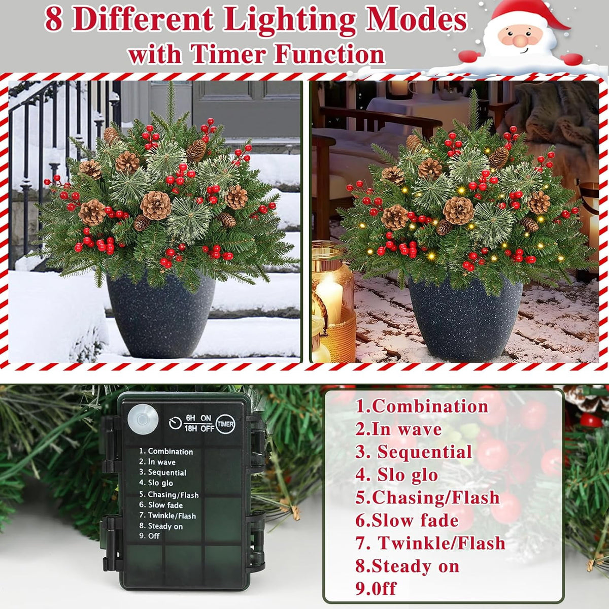 Ikfashoni 2 Pack Christmas Urn Filler, 26 in Pre-lit Outdoor Christmas Tree with Remote, Artificial Christmas Porch Pathway Decoration