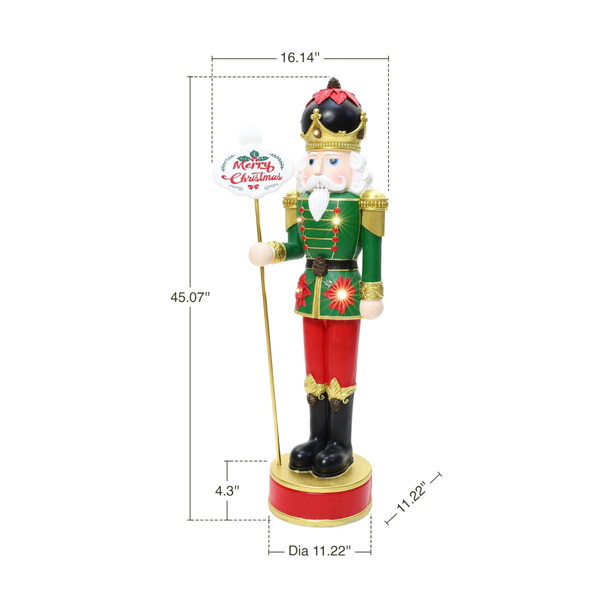 Langford Home 3.7 Ft Battery Operated Prelit Poinsettia-Theme Christmas Nutcracker with Merry Christmas Sign