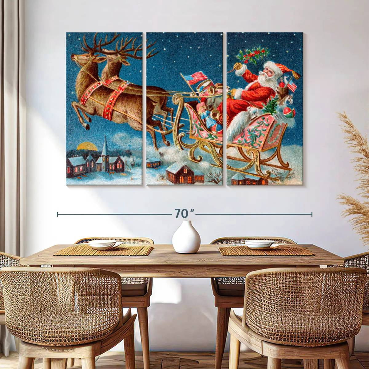 Elephant Stock Moonlit Skaters Wall Art - Horizontal Multi Panel Canvas - Living Room Wall Decor - Holiday Multi Panel - Blue And White Decor By Marilyn Dunlap - 74" x 48"