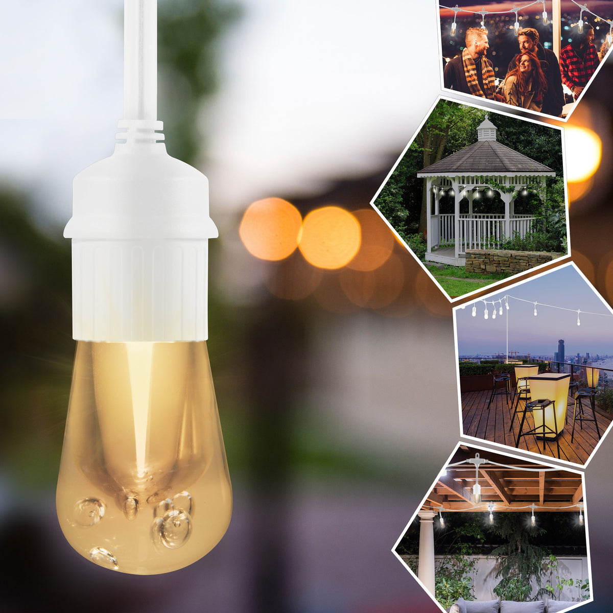 Enbrighten 48ft 24 Bulbs Vintage Indoor/Outdoor LED Café String Lights, Black Cord, 35631