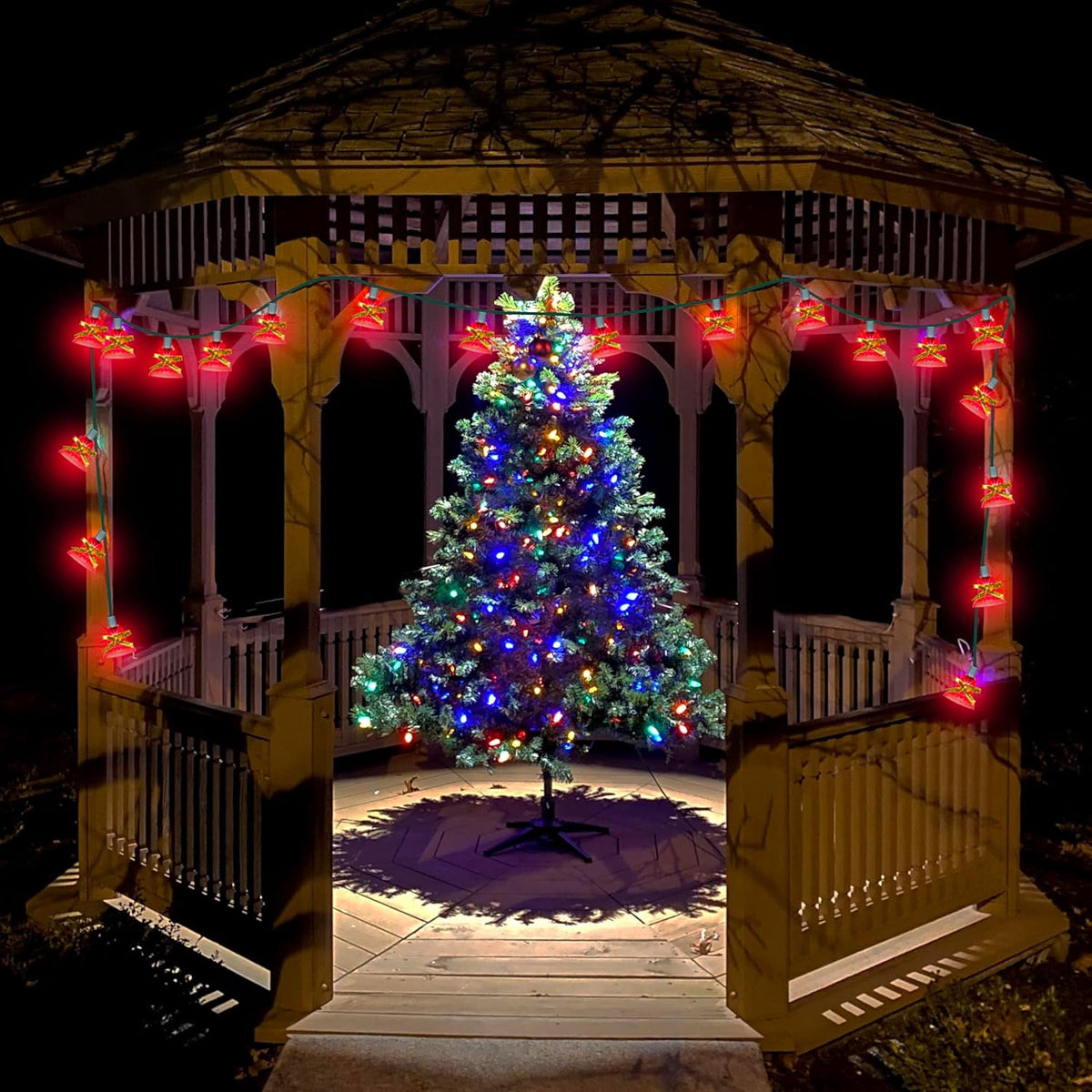 30 Lights Christmas Musical Bell String Lights, 25 Classical Holiday Songs, 7 Functions Red Incandescent Bulb Green Wire Light with Red Bells for Indoor Xmas Tree Decorations