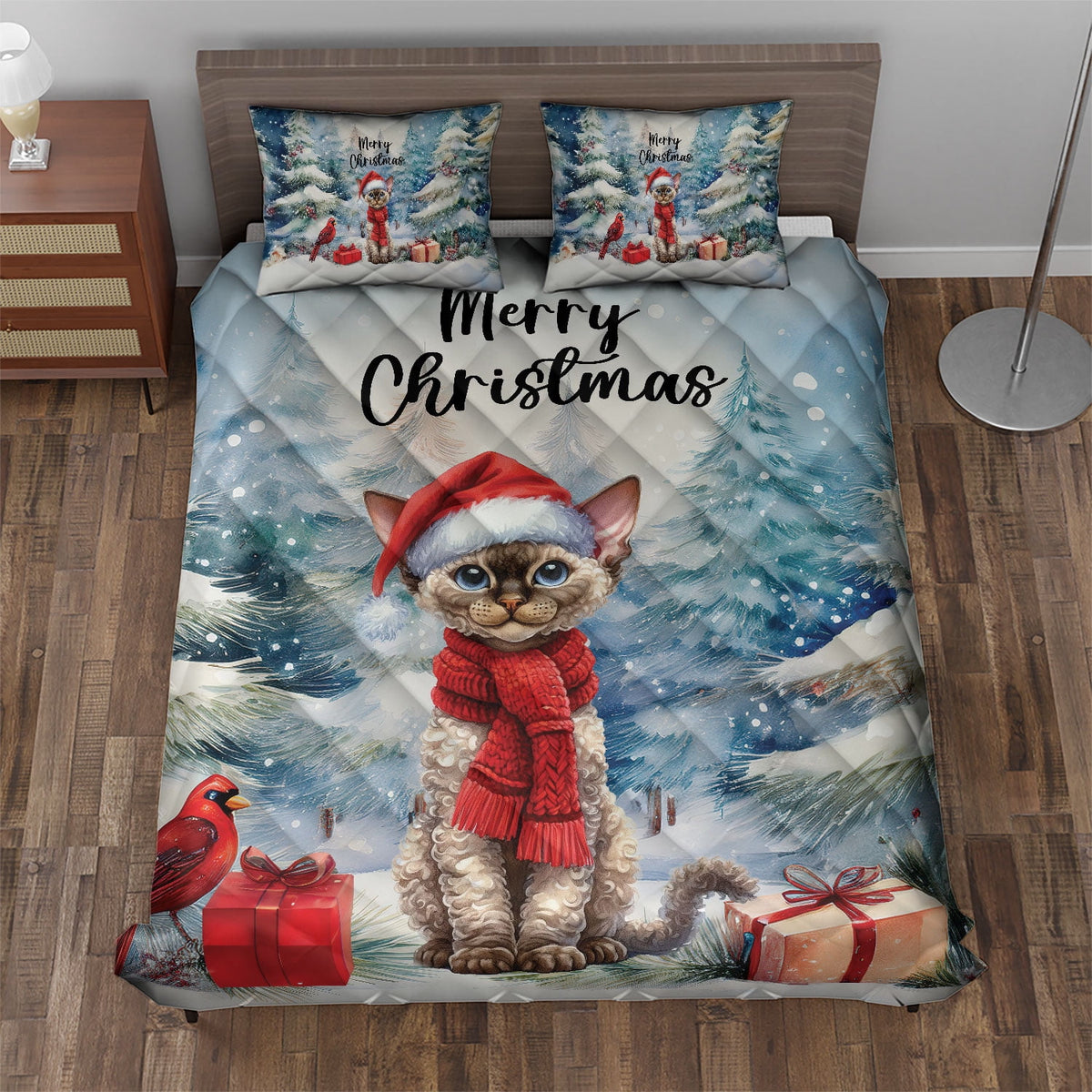 Merry Christmas Sphynx Enjoys Catmas Winter Xmas Holiday Quilt Bedding Set Cat Lover Kitten Owner Gifts Idea 1 Blanket Bed Cover 2 Pillowcases - 02022